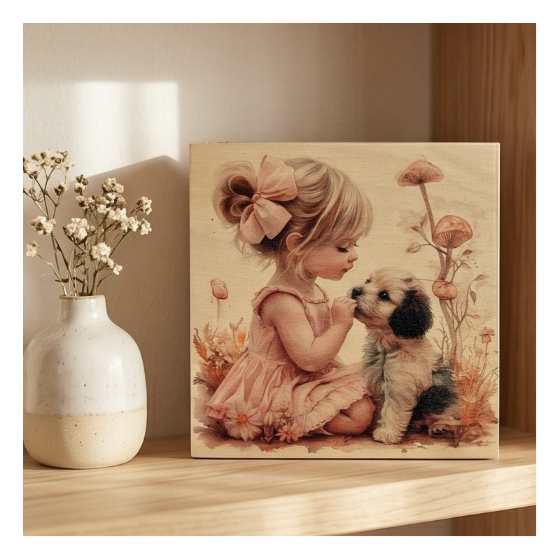 DREWNIANE PUDEŁKO Z DZIEWCZYNKĄ